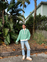 Prep Girl Green Striped Half Zip Up