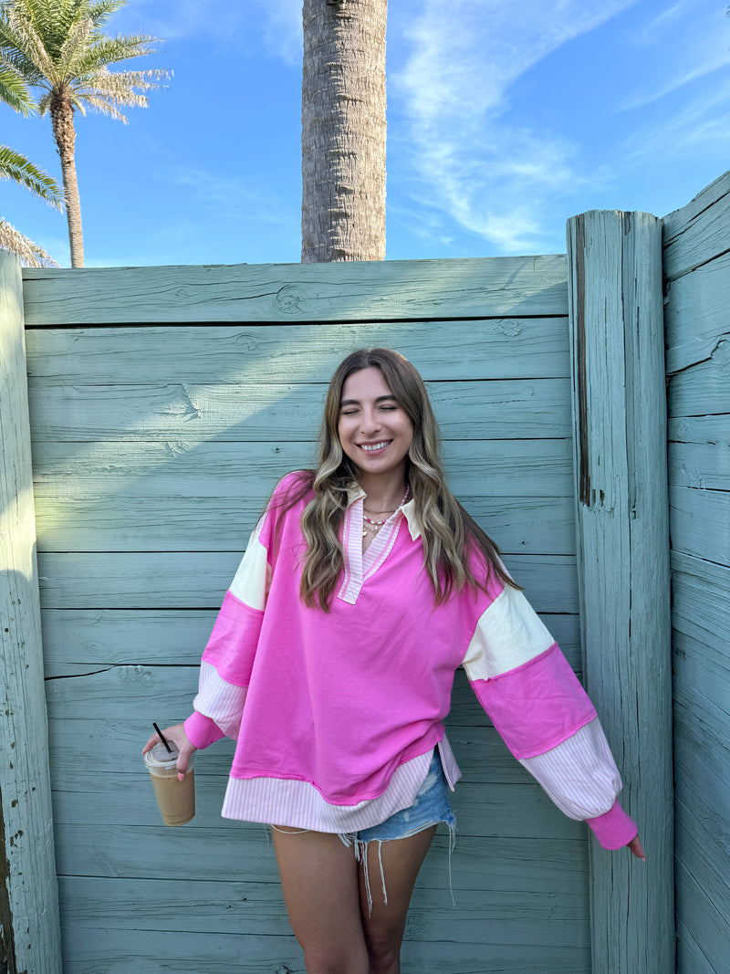 Free Spirit French Terry Sweater - Pink