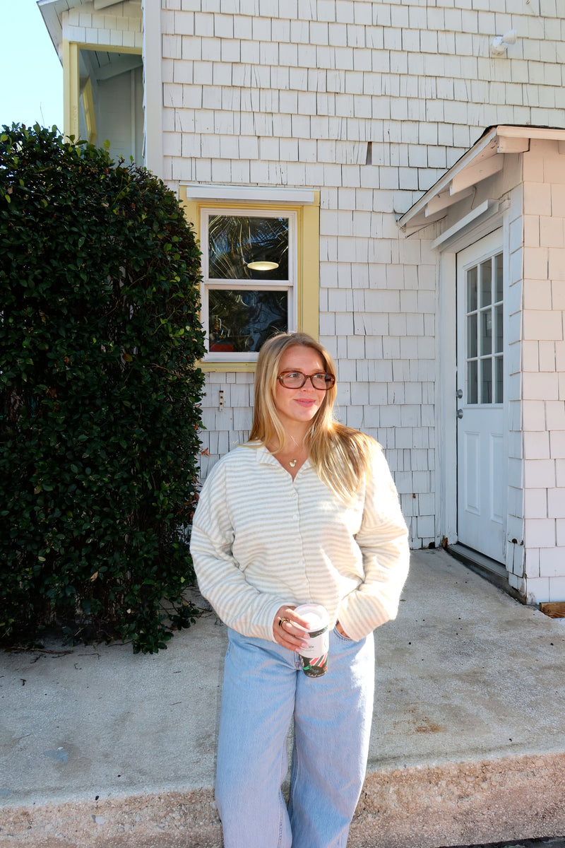 Sunhoney Girl Cardigan - Cream Stripe