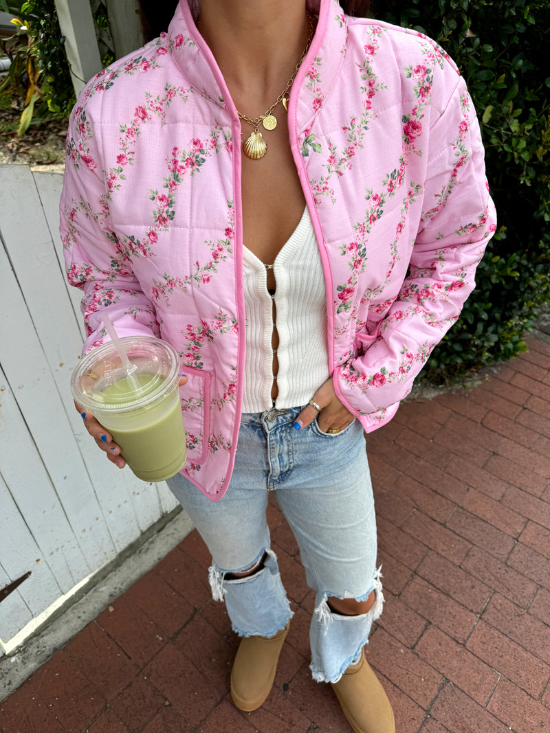 Dreamscape Pink Floral Quilted Jacket