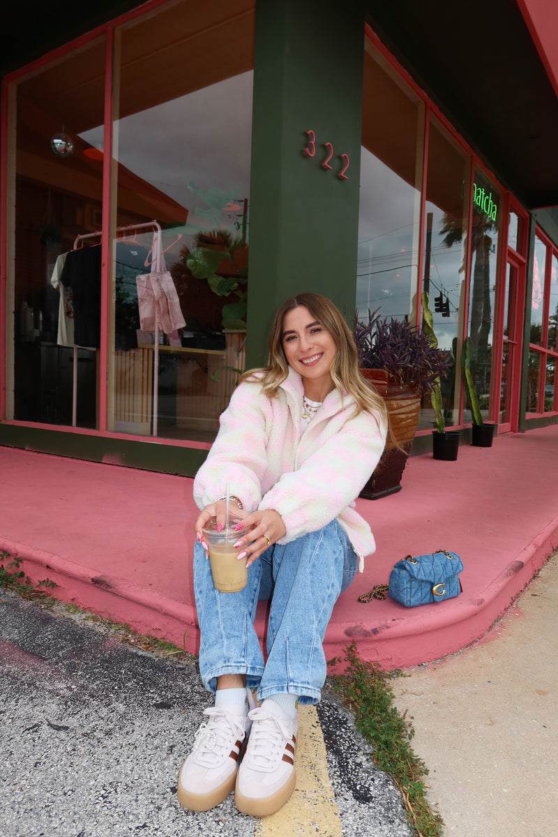Checked Out Pink Fleece Jacket