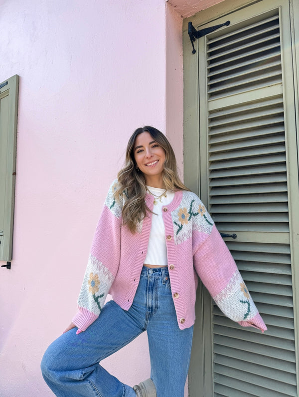 Cottage Core Pink Floral Cardigan