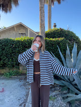 Brown Sugar Striped Zip Up Knit Jacket