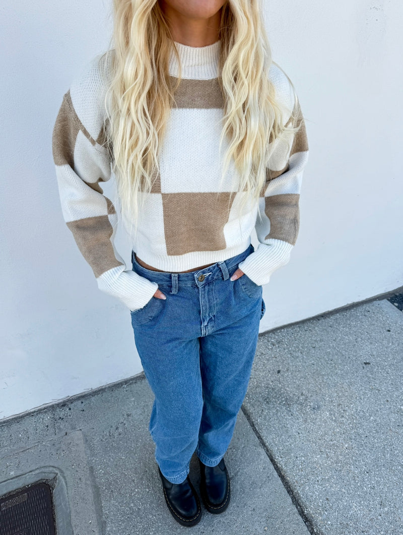 Check Me Out Taupe Crop Sweater