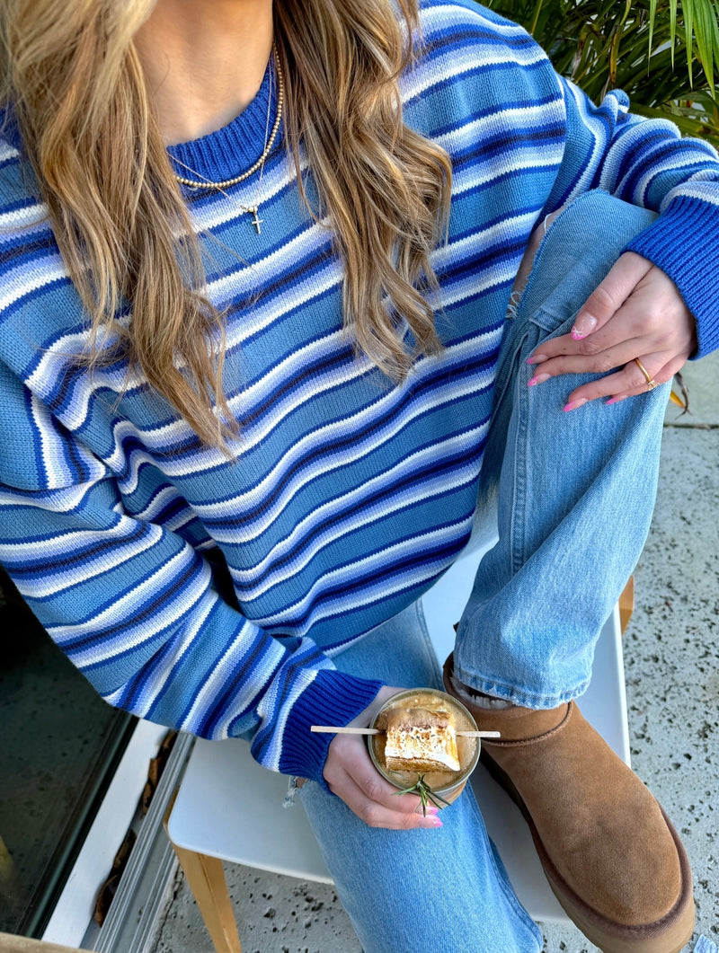 Retro Vibes Blue Stripe Sweater