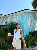 Lucky Girl White Linen Vest Top