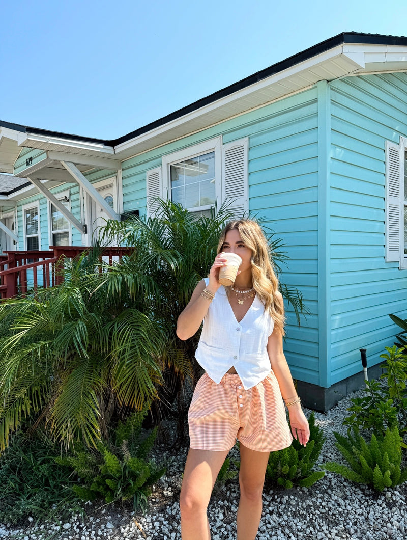 Lucky Girl White Linen Vest Top