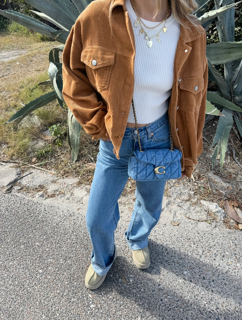 Caramel Corduroy Crop Jacket