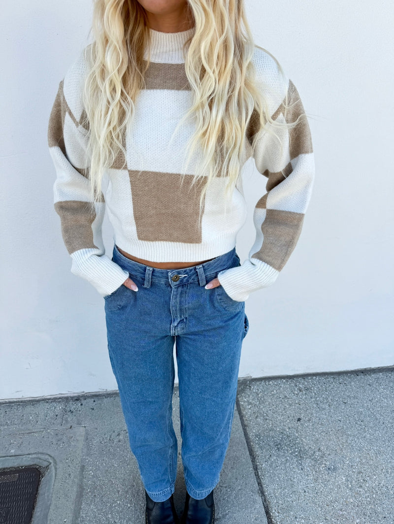 Check Me Out Taupe Crop Sweater