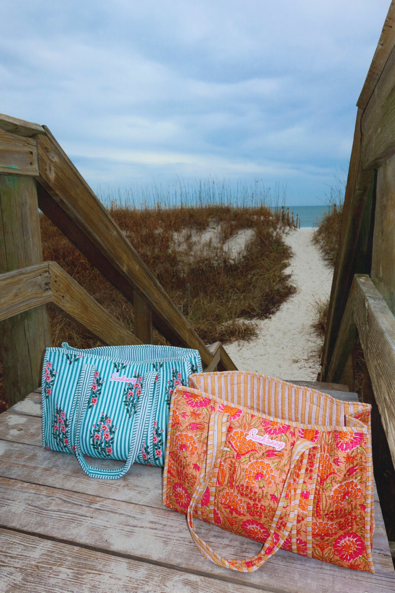 Sunhoney Quilted Tote Bag - Blue Striped – Sunhoney®