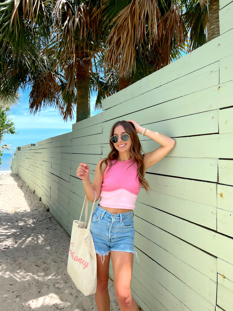 Two Toned Pink Crop Tank Top