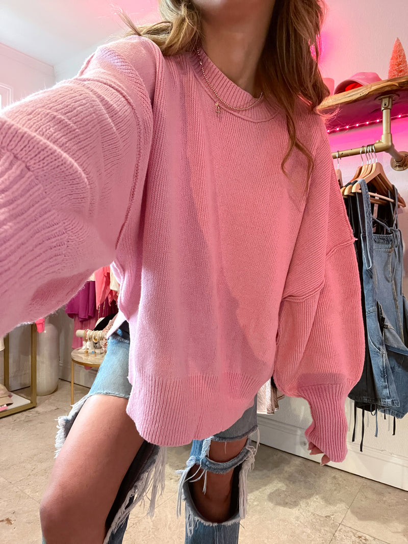 Let's Get Toasty Oversized Ribbed Sweater - Pink