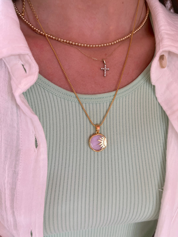Sun Ray Gold-Filled Necklace in Pink  on