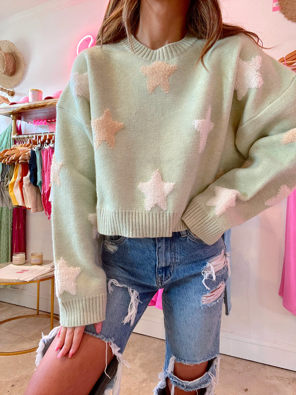 Starry Eyed Sage Crop Sweater