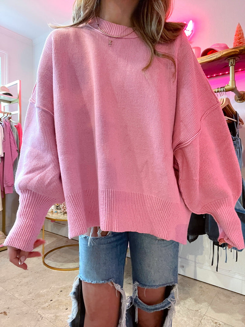 *PREORDER* Let's Get Toasty Oversized Ribbed Sweater - Pink