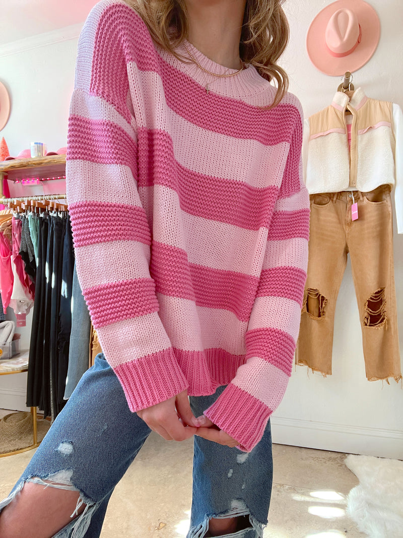 Pink Peppermint Striped Sweater