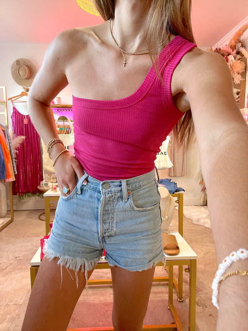 You’re The One Shoulder Crop Tank - Pink