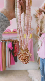 Island Time Shell Beaded Necklace - Soft Pink