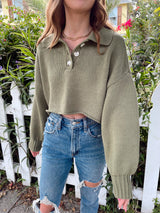 womens collared olive green crop sweater