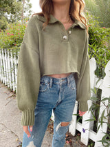 womens collared olive green crop sweater