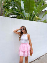 womens pink ruffle lace skirt