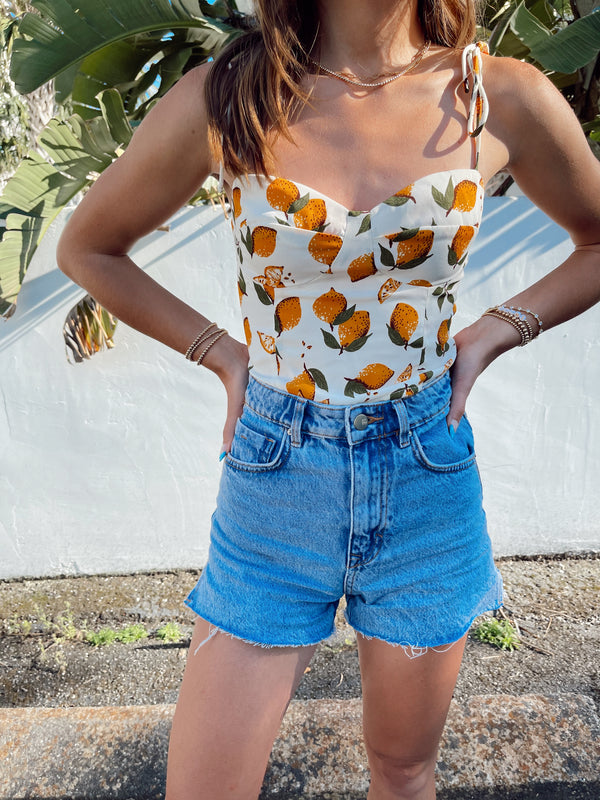 womens citrus orange print crop top