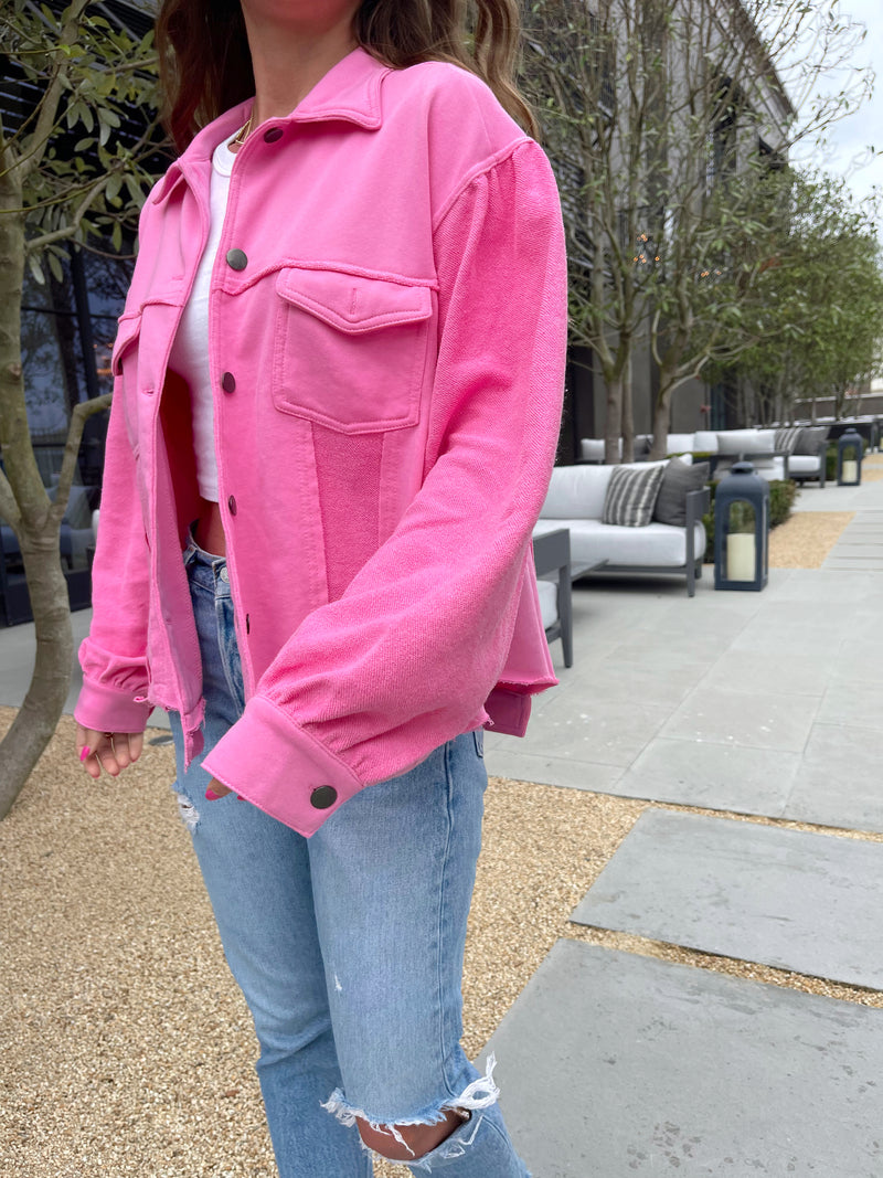 womens pink terry cloth fleece jacket