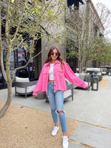 womens pink terry cloth fleece jacket