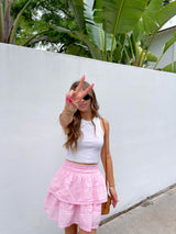 womens pink ruffle lace skirt