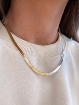 womens gold and silver herringbone necklace