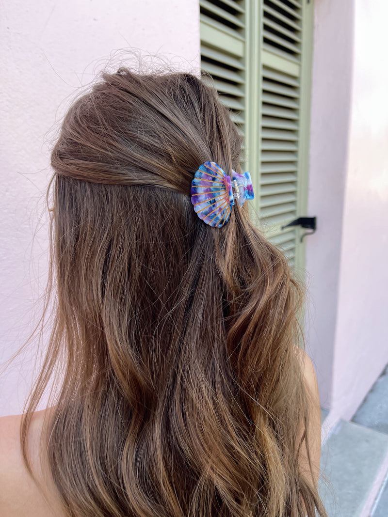 womens purple and blue sea shell hair clip