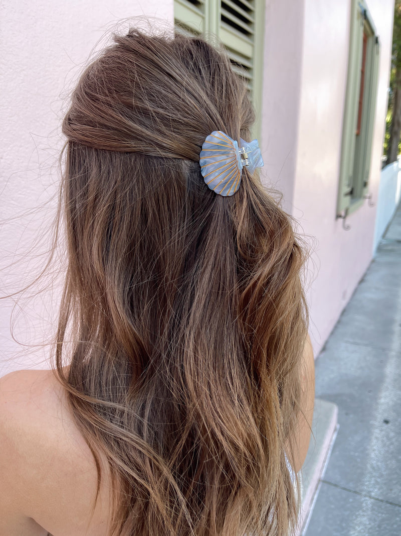 womens blue sea shell hair clip