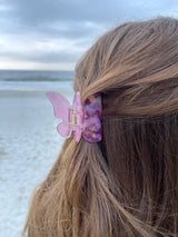 womens pink butterfly hair clip