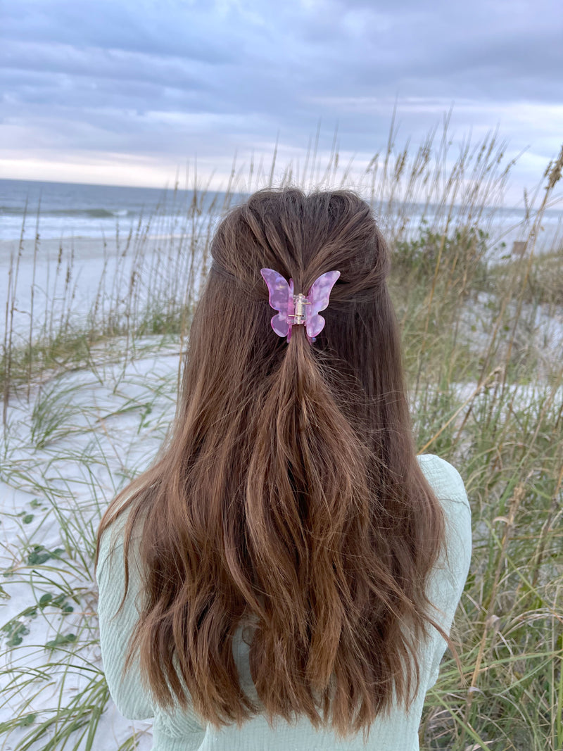 womens pink purple butterfly hair clip