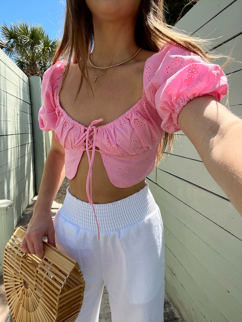 One and Only Eyelet Crop Top - Pink