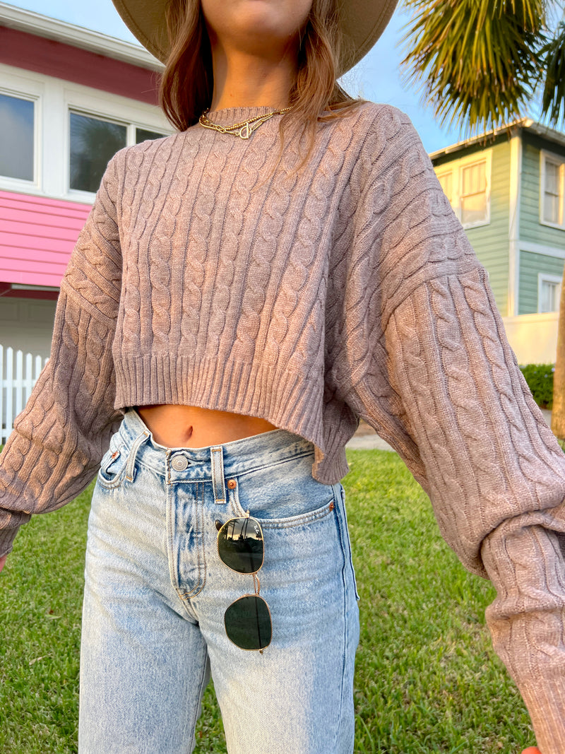 Mocha Cable Knit Sweater