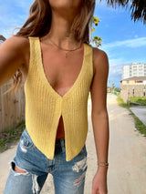 Summer On My Mind Knit Crop Tank - Yellow