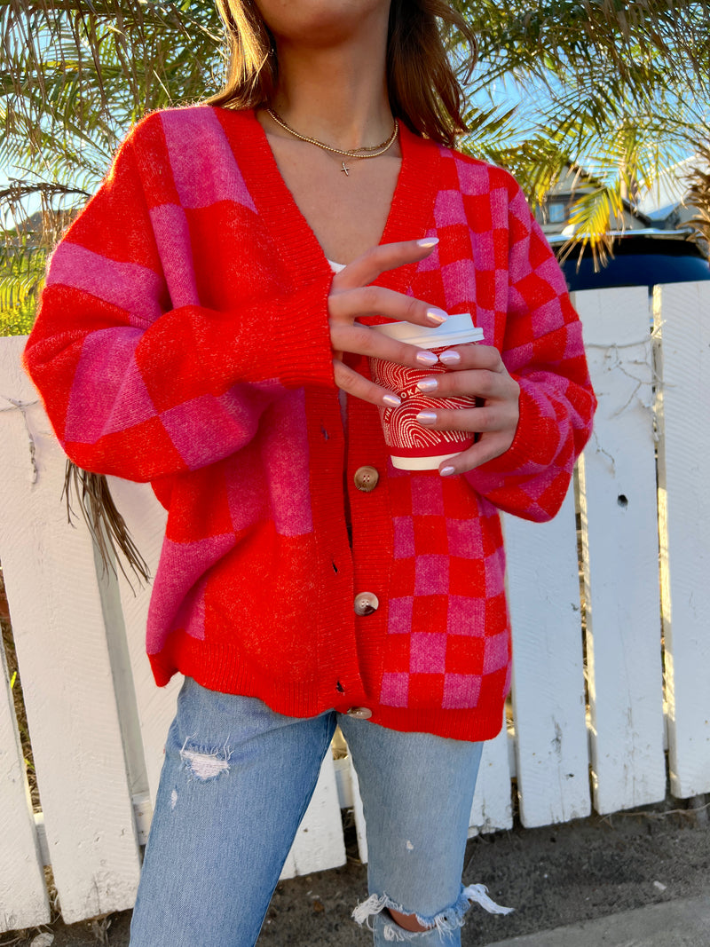 Check Me Out Red and Pink Cardigan