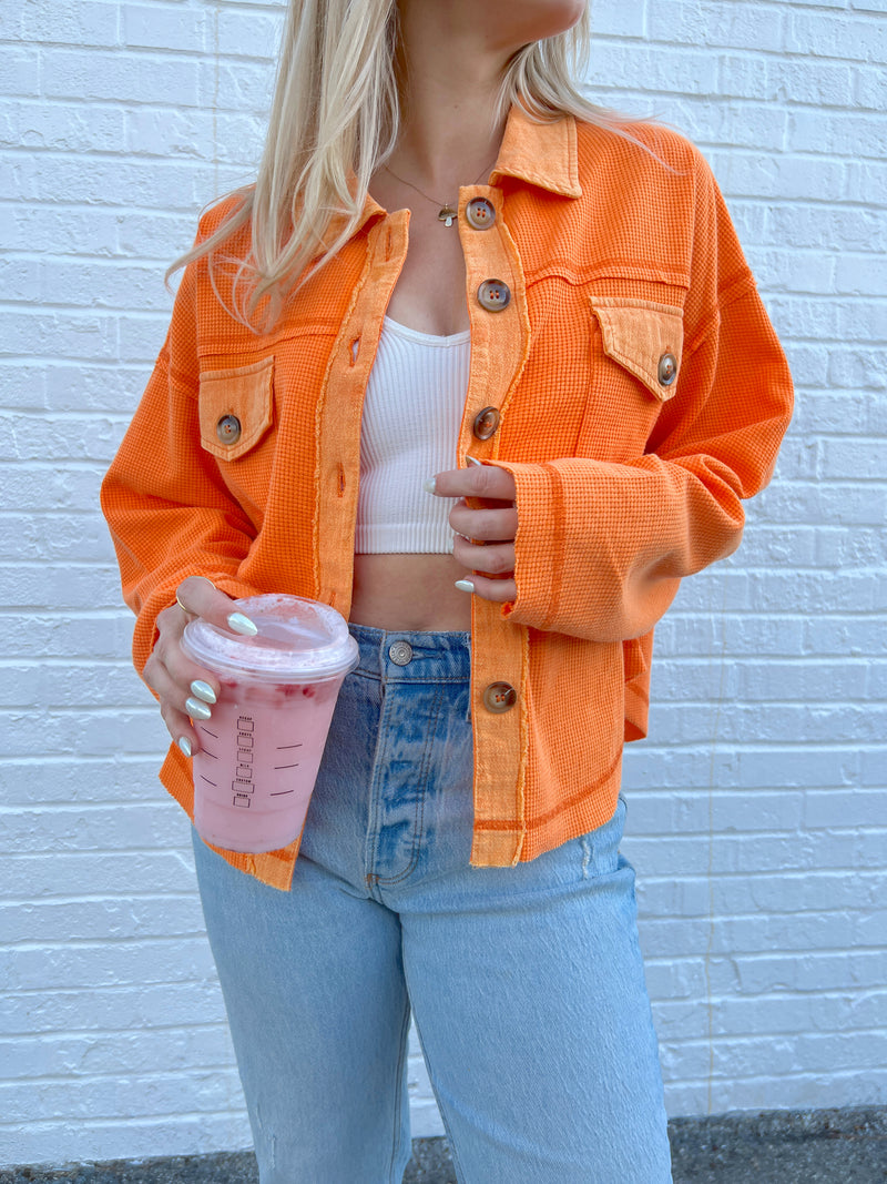 Orange Sherbet Waffle Knit Shacket