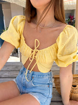 One and Only Eyelet Crop Top - Yellow