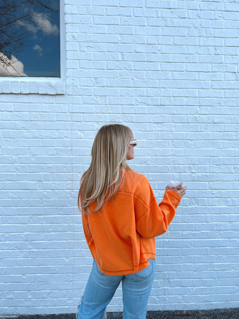 Orange Sherbet Waffle Knit Shacket
