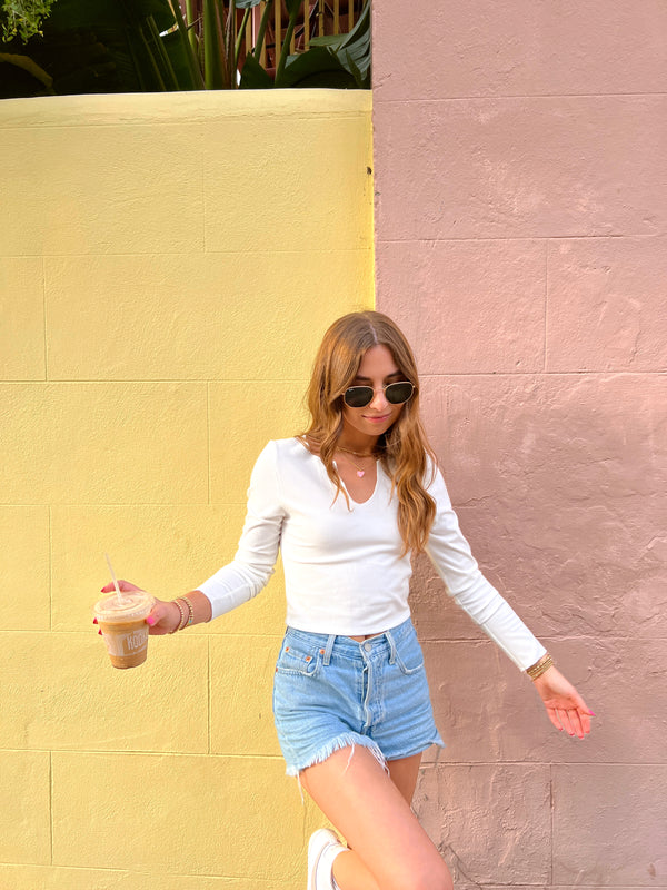womens white long sleeve crop top for layering